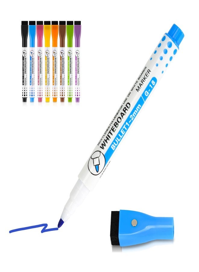 WALGLASS Dry Erase Markers, 8 Count Magnetic Whiteboard Markers with Eraser, Fine Tip For Writing on White Board, Dry Erase Calendar Board, Fridge Calendar for School Office Home - 8 Colors - Image 1