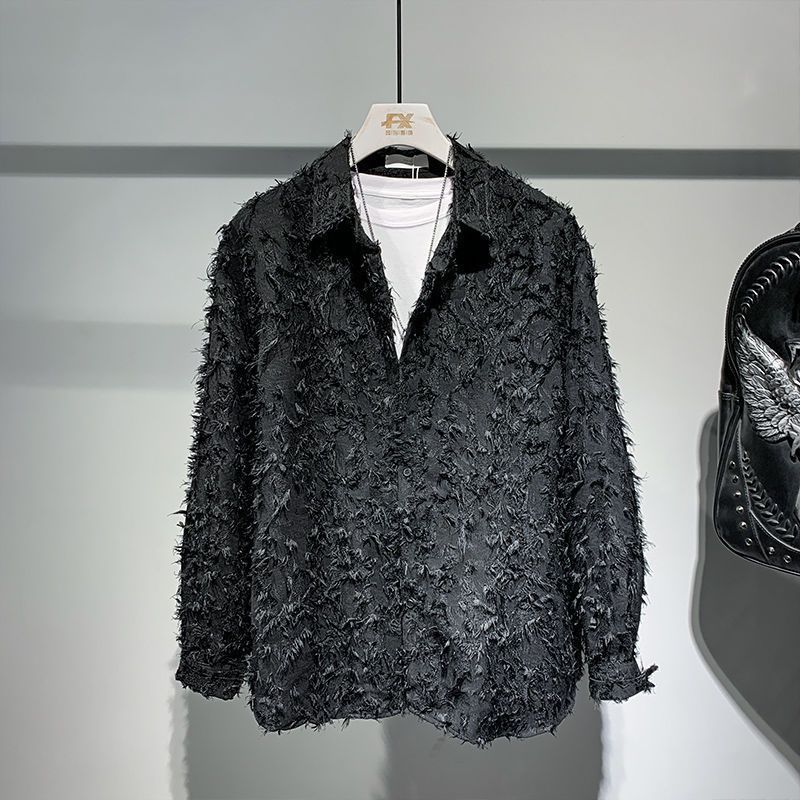 Men's Spring and Autumn new online celebrity imitation feather shirt handsome designer youth shirt Ruan handsome shirt fashion brand - Image 1