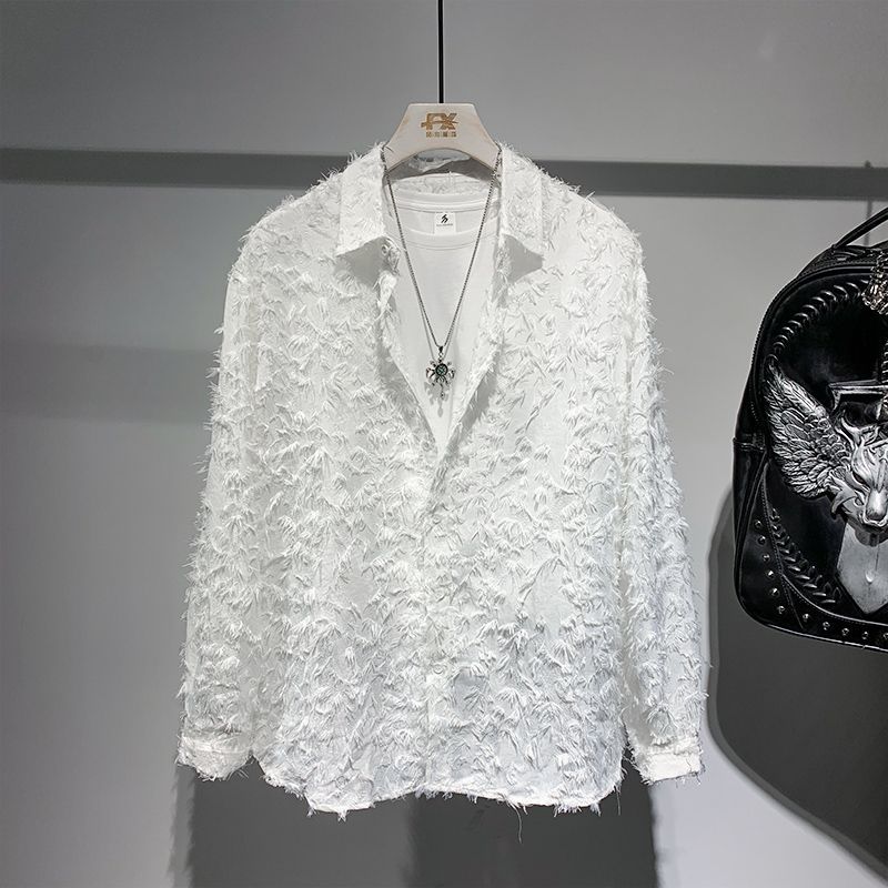 Men's Spring and Autumn new online celebrity imitation feather shirt handsome designer youth shirt Ruan handsome shirt fashion brand - Image 5