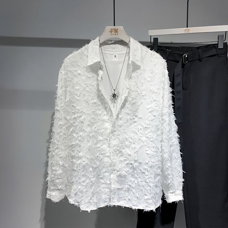 Men's Spring and Autumn new online celebrity imitation feather shirt handsome designer youth shirt Ruan handsome shirt fashion brand - Image 2