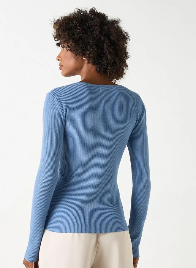 2Xtremz 2Xtremz Ribbed V-Neck Sweater with Long Sleeves