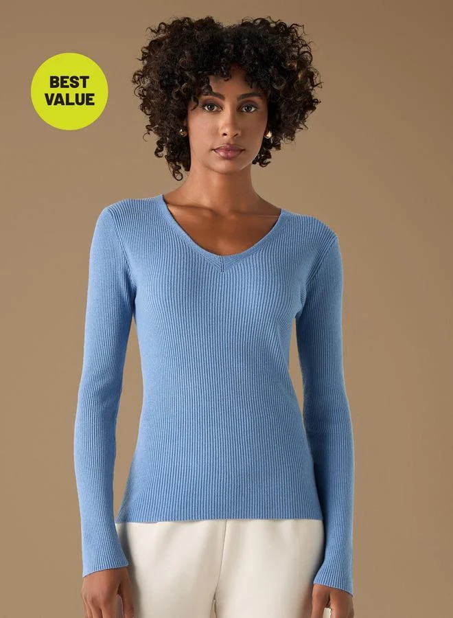 2Xtremz 2Xtremz Ribbed V-Neck Sweater with Long Sleeves