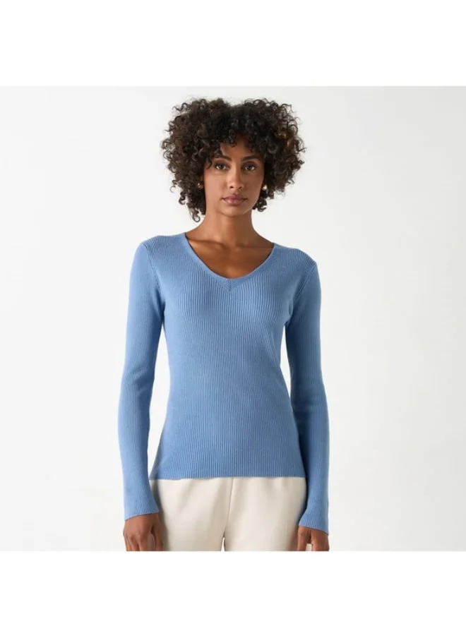 2Xtremz 2Xtremz Ribbed V-Neck Sweater with Long Sleeves