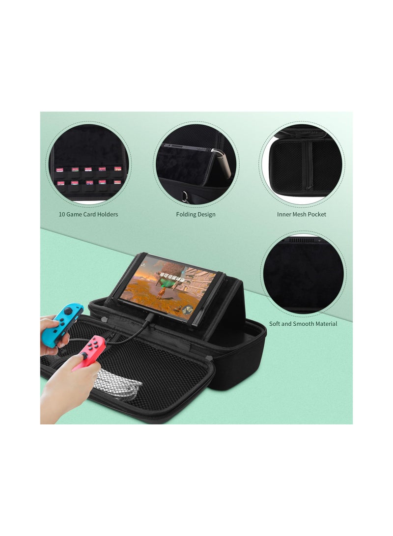 SOLARAE Storage Case Fit for Nintendo Switch/Switch OLED, Portable Travel Hard Shell Bag with Shoulder Strap, Built-in Stand Design Fit AC Charger Adapter, Switch Dock/Pro Controller, Accessories, Black - Image 3