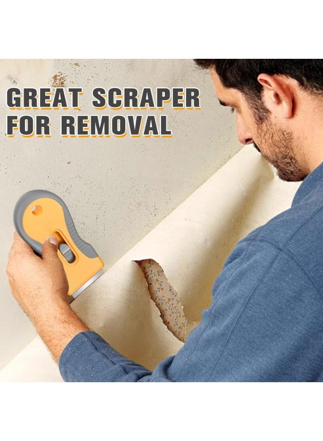 2 Pcs Razor Blade Scraper, Plastic Scraper for Cleaning, Razor Scraper for Glass Cooktop, Top Stove, Vehicle, Window and Paint, Wallpaper Remover, with 20 Metal and 20 Plastic Razor Blades - Image 3