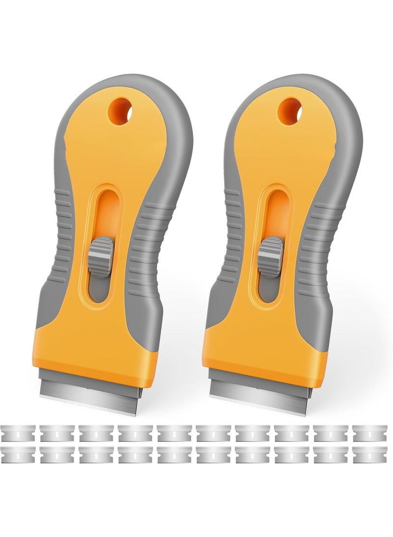 2 Pcs Razor Blade Scraper, Plastic Scraper for Cleaning, Razor Scraper for Glass Cooktop, Top Stove, Vehicle, Window and Paint, Wallpaper Remover, with 20 Metal and 20 Plastic Razor Blades - Image 1