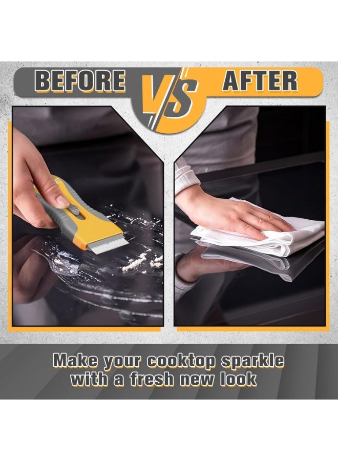 2 Pcs Razor Blade Scraper, Plastic Scraper for Cleaning, Razor Scraper for Glass Cooktop, Top Stove, Vehicle, Window and Paint, Wallpaper Remover, with 20 Metal and 20 Plastic Razor Blades - Image 4