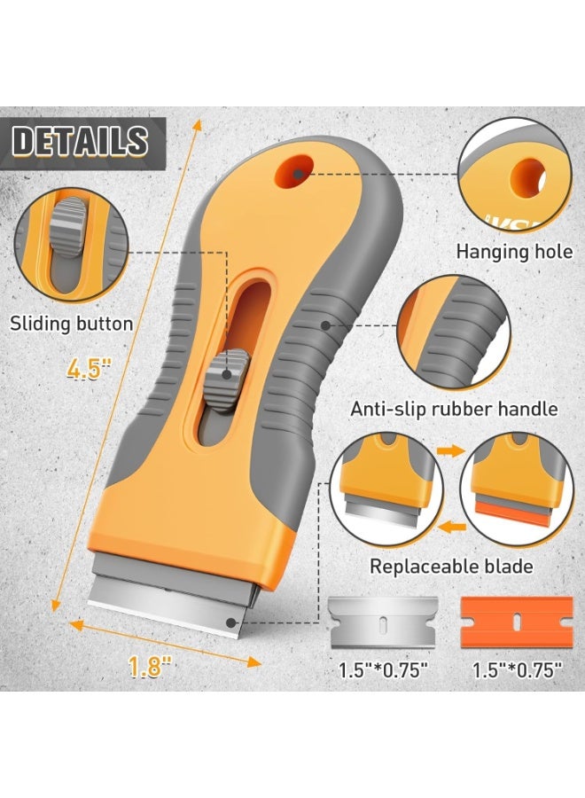 2 Pcs Razor Blade Scraper, Plastic Scraper for Cleaning, Razor Scraper for Glass Cooktop, Top Stove, Vehicle, Window and Paint, Wallpaper Remover, with 20 Metal and 20 Plastic Razor Blades - Image 2