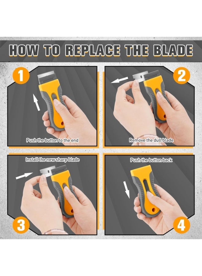 2 Pcs Razor Blade Scraper, Plastic Scraper for Cleaning, Razor Scraper for Glass Cooktop, Top Stove, Vehicle, Window and Paint, Wallpaper Remover, with 20 Metal and 20 Plastic Razor Blades - Image 5