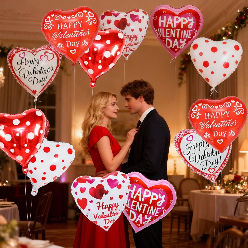YOUDICT Happy Valentines Day Balloons, 18 Inch Red Pink White Heart Balloons, Valentines Heart Balloon for Valentine Day Romantic Decorations Special Night Party Supplies - Image 4