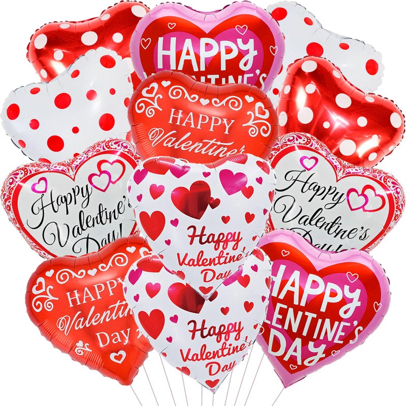 YOUDICT Happy Valentines Day Balloons, 18 Inch Red Pink White Heart Balloons, Valentines Heart Balloon for Valentine Day Romantic Decorations Special Night Party Supplies - Image 1