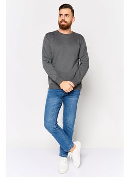 Trendyol Man Men Crew Neck Long Sleeve Plain Sweatshirt, Dark Grey  - Image 2