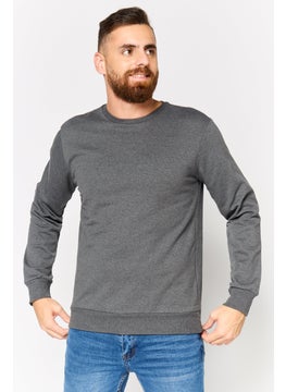 Trendyol Man Men Crew Neck Long Sleeve Plain Sweatshirt, Dark Grey  - Image 1