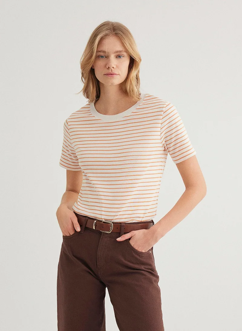 مافي Crew Neck Orange Basic T-Shirt