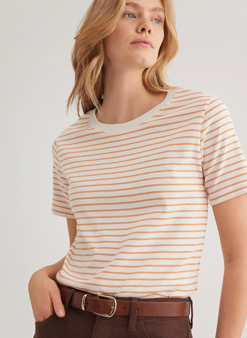 مافي Crew Neck Orange Basic T-Shirt