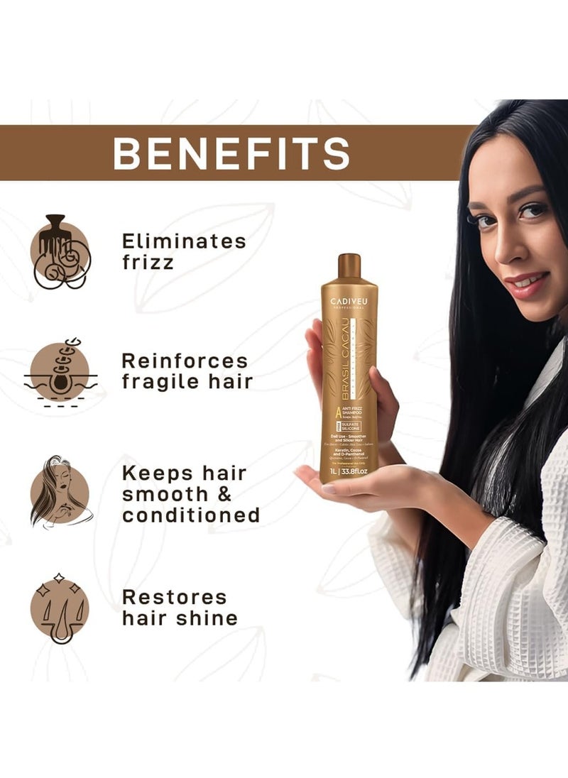 Brasil Cacau Brasil Cacau Anti Frizz Shampoo 1000ml - Professional Keratin-Infused Formula with Cocoa Butter & Panthenol for Smooth, Frizz-Free Hair  - Image 4