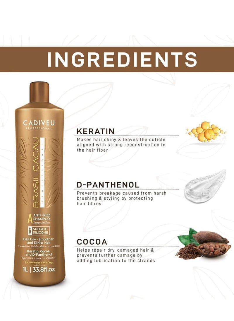 Brasil Cacau Brasil Cacau Anti Frizz Shampoo 1000ml - Professional Keratin-Infused Formula with Cocoa Butter & Panthenol for Smooth, Frizz-Free Hair  - Image 5