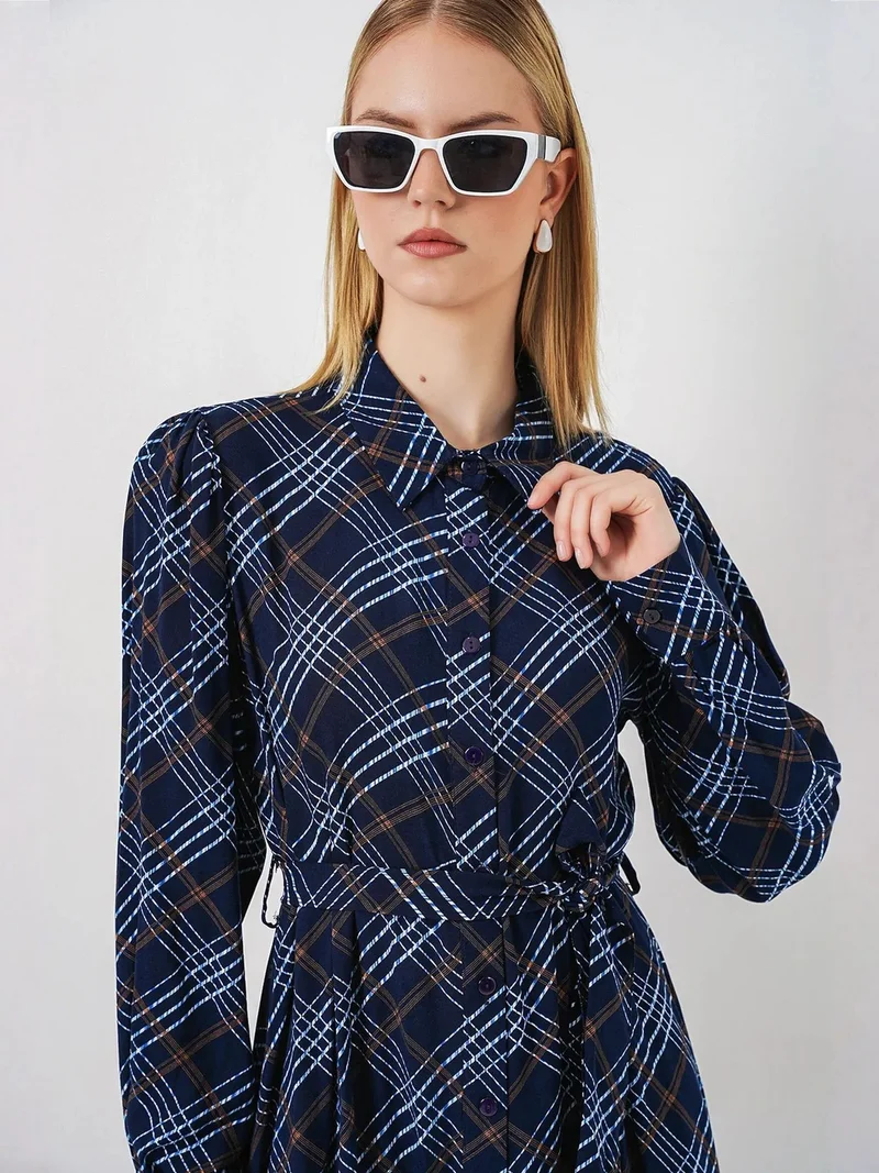 بيغ دارت BDART Plaid Midi Shirt Dress with Button Closure