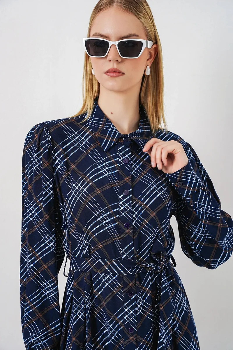 بيغ دارت BDART Plaid Midi Shirt Dress with Button Closure
