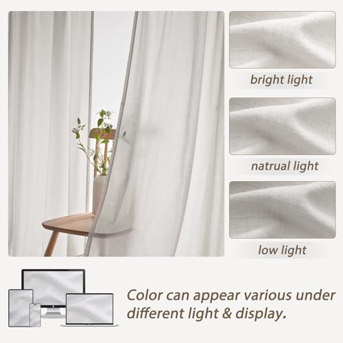 PleatedDrapes 102 Inch Long Curtains for Living/Dining Room, Elegant Pinch Pleated Linen Curtain 102 inches Light Filter Privacy That Let Light in Cortinas para Sala Modernas 2 Panels Set Beige White - Image 5