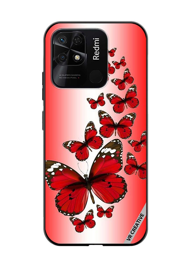 VR CREATIVE Protective Case Cover For Xiaomi Redmi 10C Red Flying Butterflies Design Multicolour - Image 1