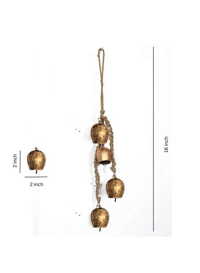 JASMEY HOMES Mini Wall Hanging Bells - Set of 4- Golden Color Handcrafted Bells Cluster on Jute Rope | Swiss Vintage Lucky Cow Bells On Rope Wall Hanging Decor (Golden Antique) - Image 5