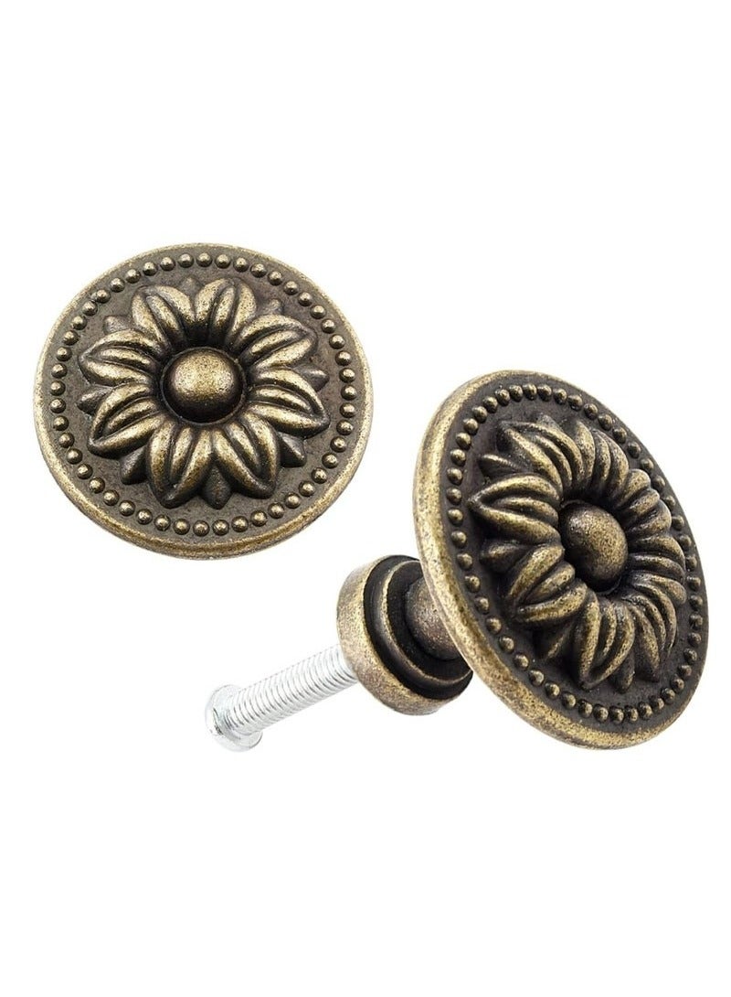 4 Pcs Antique Bronze Cabinet Knobs Pull, Vintage Rustic Style Drawer Knobs Decorative Round Handles for Furniture Cupboard Dresser - Image 5