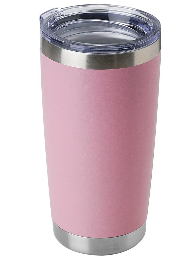 مدخنة بوزن 20 أوقية من الفولاذ المقاوم للصدأ عازلة للتفريغ مع كوب صغير مزدوج الجدار مغلف بمسحوق متين، مناسب للثلوج والمشروبات الساخنة (عبوة وردية) - Image 1