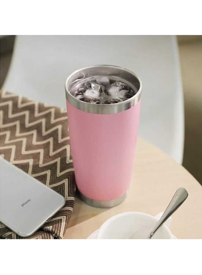 مدخنة بوزن 20 أوقية من الفولاذ المقاوم للصدأ عازلة للتفريغ مع كوب صغير مزدوج الجدار مغلف بمسحوق متين، مناسب للثلوج والمشروبات الساخنة (عبوة وردية) - Image 2