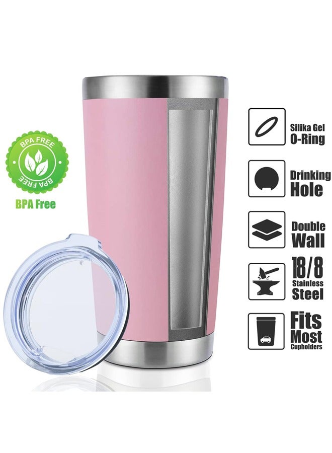 مدخنة بوزن 20 أوقية من الفولاذ المقاوم للصدأ عازلة للتفريغ مع كوب صغير مزدوج الجدار مغلف بمسحوق متين، مناسب للثلوج والمشروبات الساخنة (عبوة وردية) - Image 3