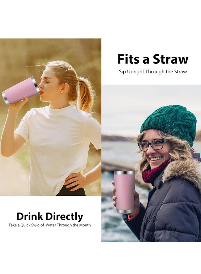 مدخنة بوزن 20 أوقية من الفولاذ المقاوم للصدأ عازلة للتفريغ مع كوب صغير مزدوج الجدار مغلف بمسحوق متين، مناسب للثلوج والمشروبات الساخنة (عبوة وردية) - Image 5