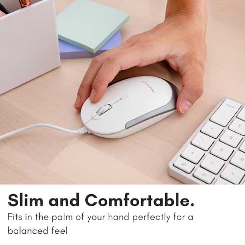 Macally Silent Wired Mouse - Slim & Compact USB Mouse for Apple Mac or Windows PC Laptop/Desktop - Designed with Optical Sensor & DPI Switch - Simple & Comfortable Wired Computer Mouse (White) - Image 5