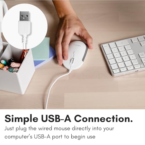 Macally Silent Wired Mouse - Slim & Compact USB Mouse for Apple Mac or Windows PC Laptop/Desktop - Designed with Optical Sensor & DPI Switch - Simple & Comfortable Wired Computer Mouse (White) - Image 3