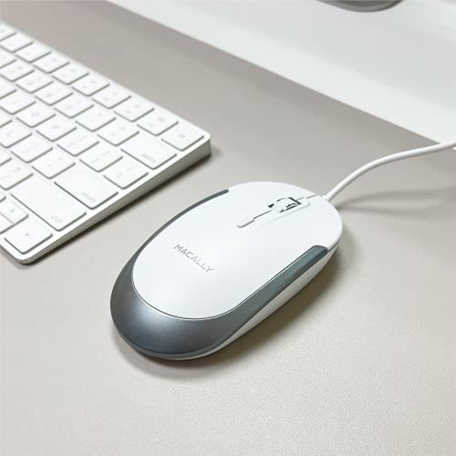 Macally Silent Wired Mouse - Slim & Compact USB Mouse for Apple Mac or Windows PC Laptop/Desktop - Designed with Optical Sensor & DPI Switch - Simple & Comfortable Wired Computer Mouse (White) - Image 2