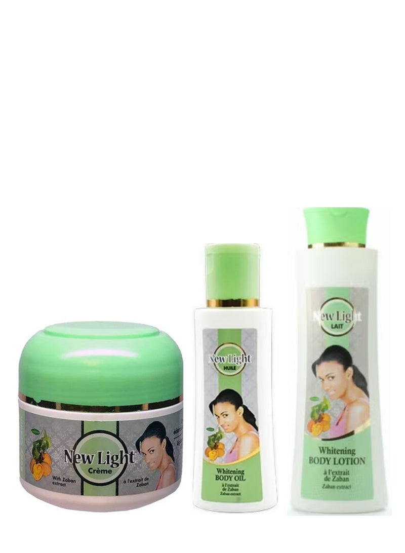 نيو لايت كريم تفتيح البشرة الجديد بخلاصة الزبان، يرطب وينعم ويفتح لون البشرة، للجسم، متوفر بثلاثة أحجام: كريم 300 غرام، لوشن 400 مل، وزيت للجسم 100 مل. - Image 1
