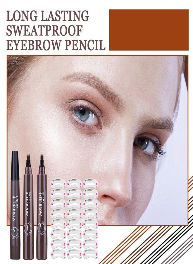 PPPanYiDi 3PCS Microblading Eyebrow Pencils with 24 Eyebrow Stencils,Waterproof Liquid Eyebrow Pen,Magical Precis Eyebrow Contouring Pen,4 Tip Micro Brow Pencils,Smudge-proof Eye Brow Pencils (Grey) - Image 2