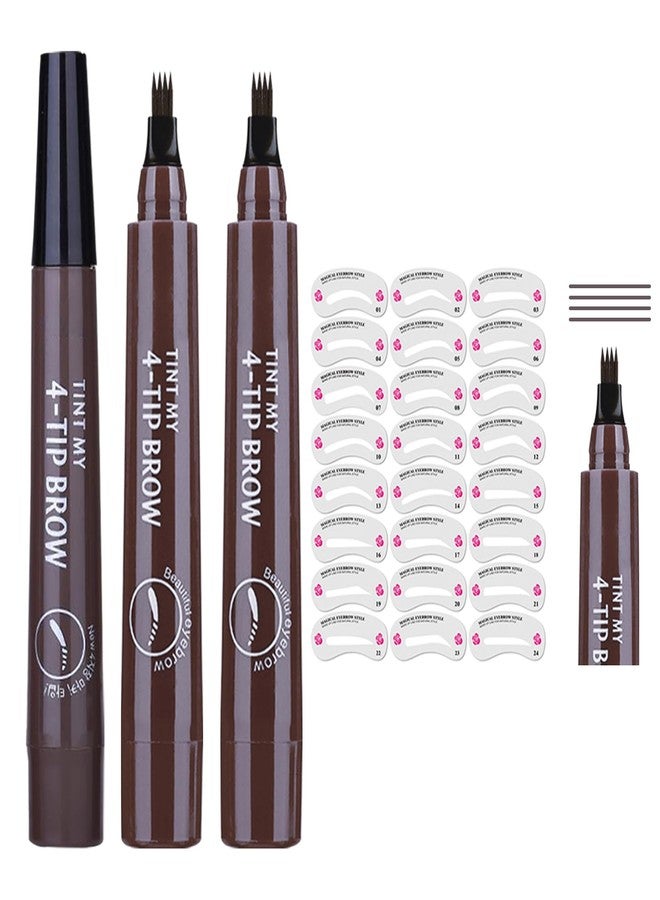 PPPanYiDi 3PCS Microblading Eyebrow Pencils with 24 Eyebrow Stencils,Waterproof Liquid Eyebrow Pen,Magical Precis Eyebrow Contouring Pen,4 Tip Micro Brow Pencils,Smudge-proof Eye Brow Pencils (Grey) - Image 1