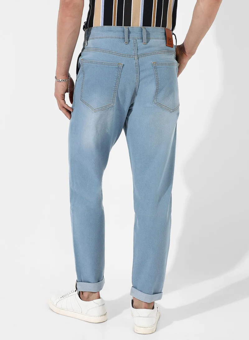 Campus Sutra Men's Light-Wash Carrot Fit Denim Jeans