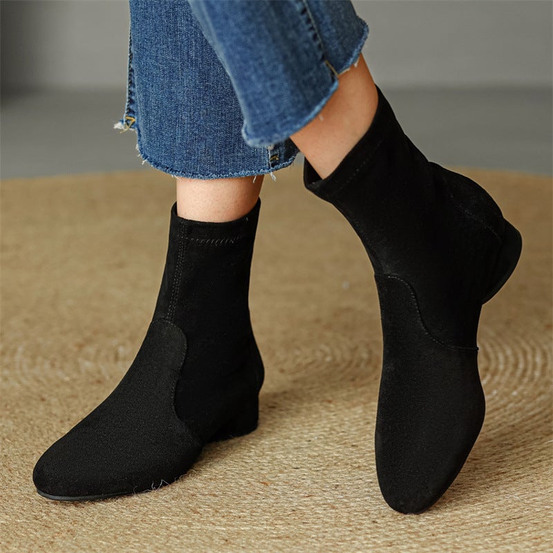 Dropshopping2022 Casual Low Heel Square Heel 32-46 Suede Low Ankle Boots Women'S Shoes - Image 3