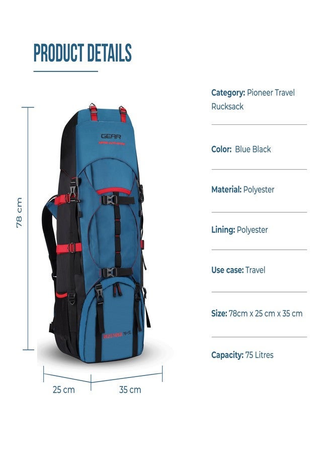Gear Pioneer Travel 75L Extra Large Water Resistant Rucksack/Travel bag/For Men & Women(Blue - Black) - Image 3