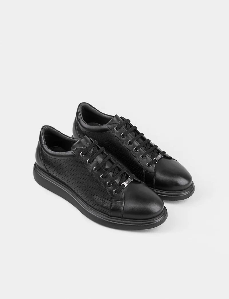 كاباني Leather Black Lace-Up Men's Casual Shoes