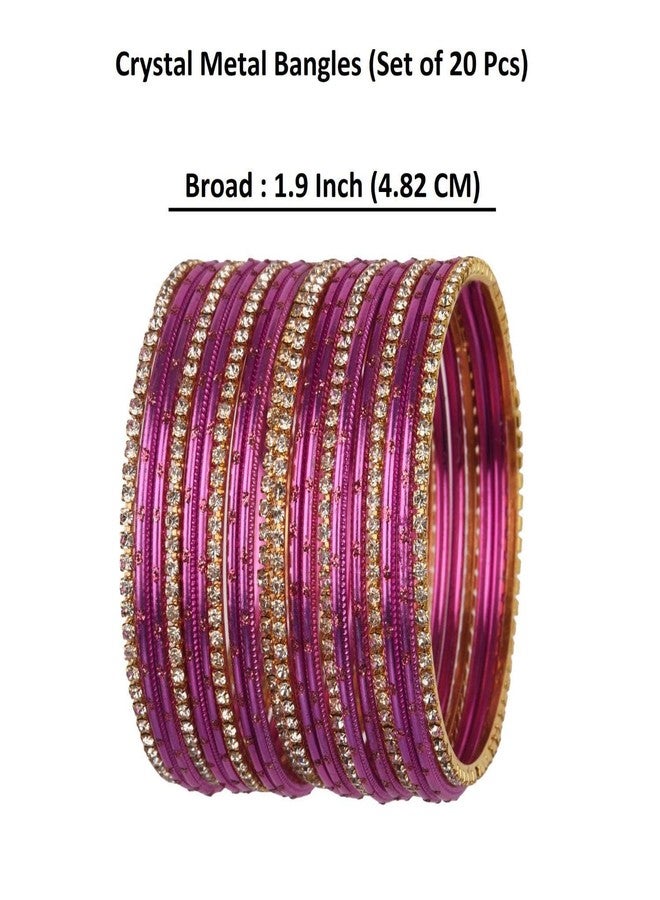 Efulgenz Indian Bangle Set Rhinestone CZ Glossy Metal Bracelet Bangle Jewelry for Women (20 Pcs) Size-2.4, Pink - Image 5