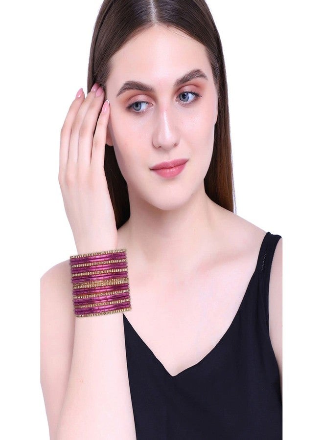 Efulgenz Indian Bangle Set Rhinestone CZ Glossy Metal Bracelet Bangle Jewelry for Women (20 Pcs) Size-2.4, Pink - Image 3