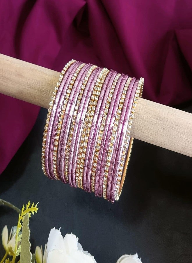 Efulgenz Indian Bangle Set Rhinestone CZ Glossy Metal Bracelet Bangle Jewelry for Women (20 Pcs) Size-2.4, Pink - Image 2
