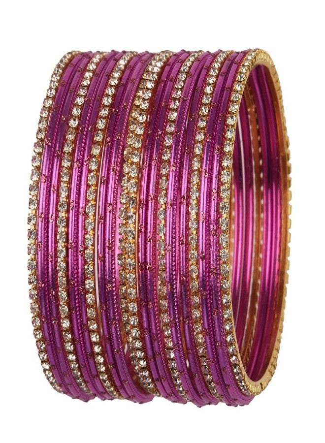 Efulgenz Indian Bangle Set Rhinestone CZ Glossy Metal Bracelet Bangle Jewelry for Women (20 Pcs) Size-2.4, Pink - Image 1