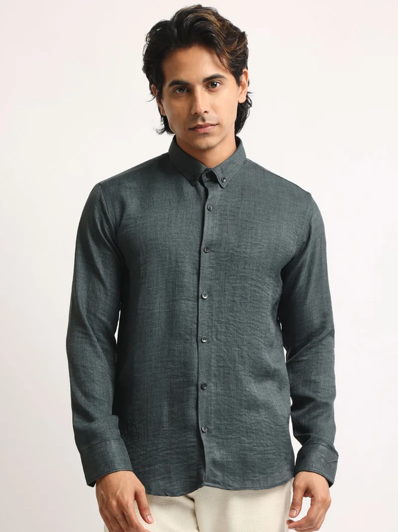 Maniac  Maniac Mens Solid collared Neck Full Sleeve Super Twill Fabric Olive Shirt for Men | Best Price UAE