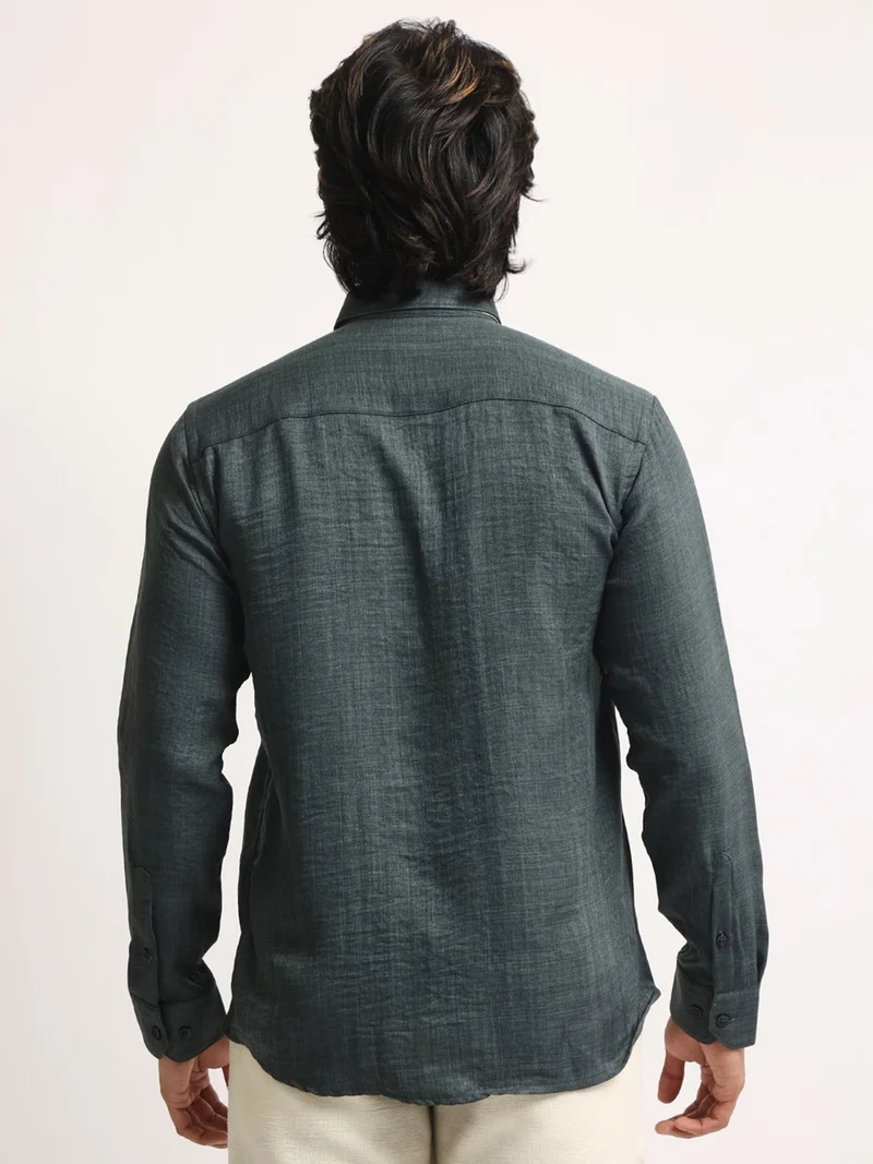 Maniac  Maniac Mens Solid collared Neck Full Sleeve Super Twill Fabric Olive Shirt for Men | Best Price UAE