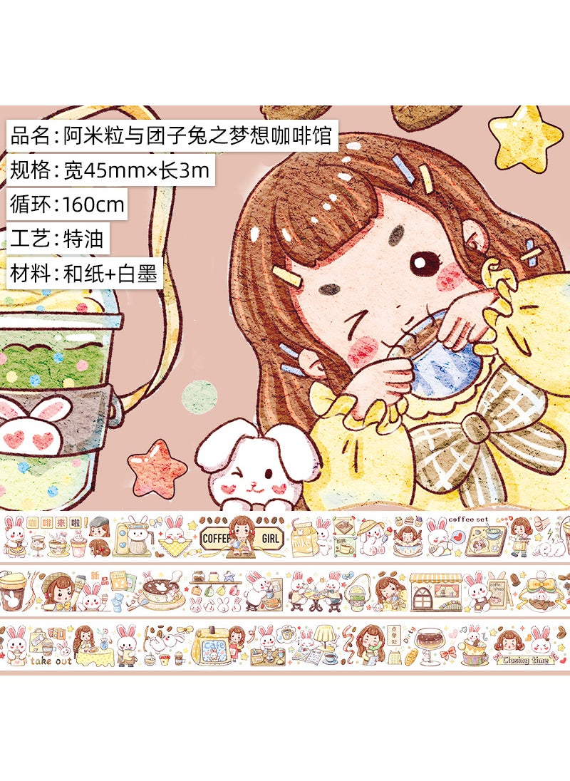 Generic - Cute Cartoon Girl Washi Tape Set Ami Grain and Dumplings Rabbit's Dream Cafe. Paper. Special Oil 3m - Image 1