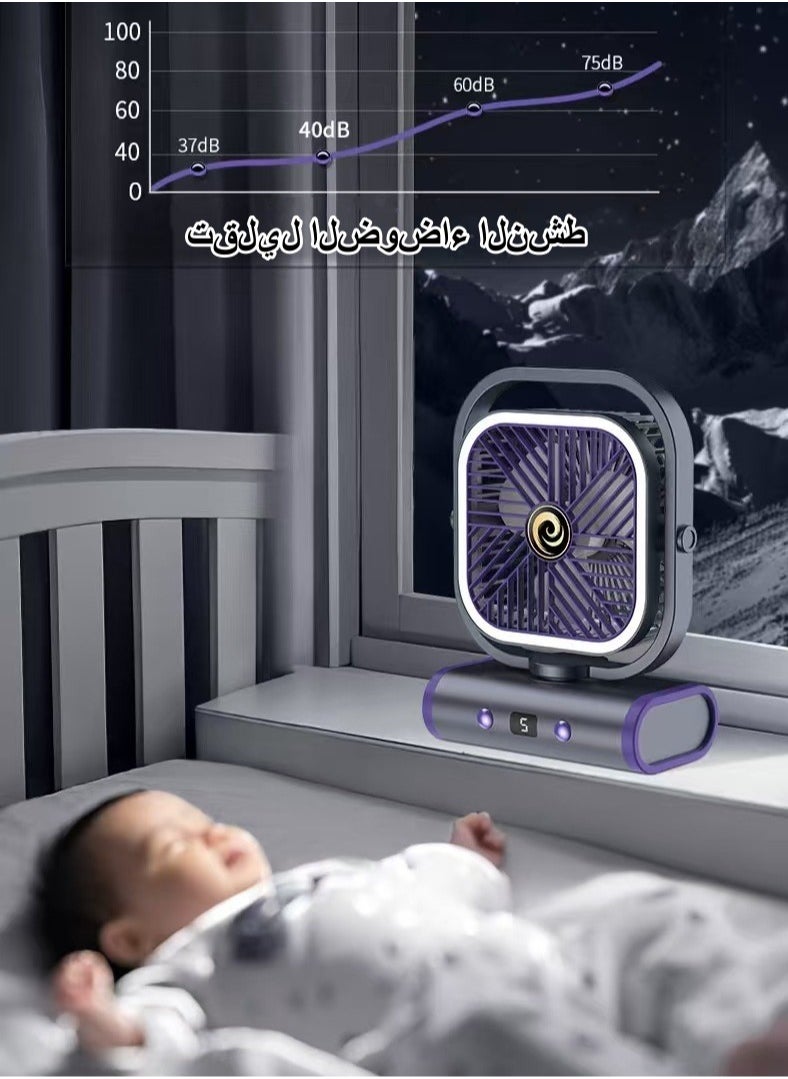 Home USB rechargeable with night light office computer desk dormitory outdoor hanging or standing portable fan