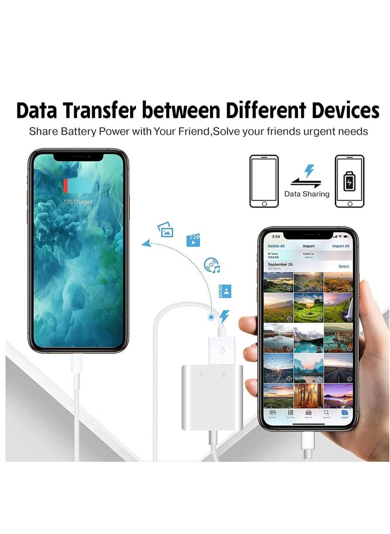 "Apple MFi Certified Lightning to USB Camera Adapter - Portable USB OTG Adapter with Charging Port for iPhone"